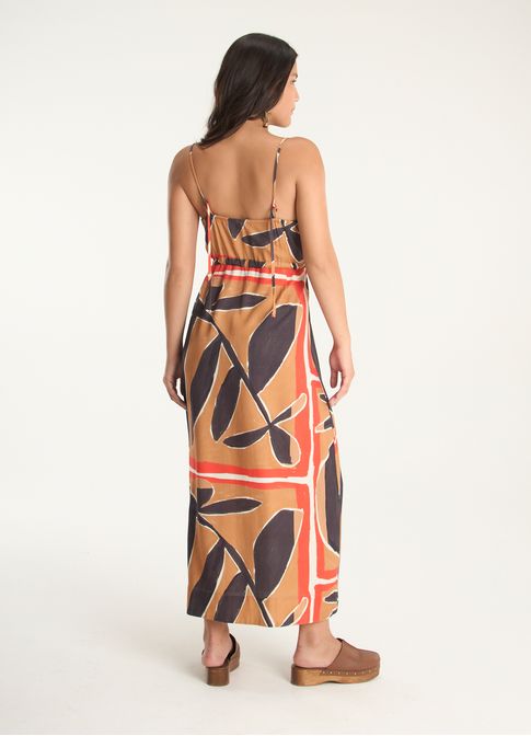 Vestido decote v estampado efêmera