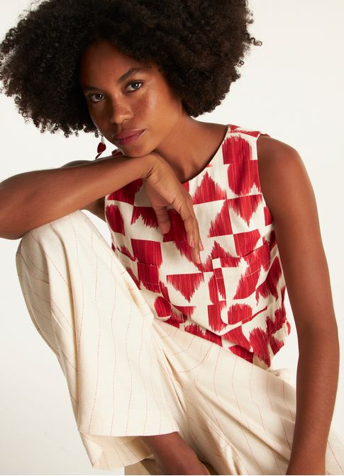 Blusa linho estampado coração partido
