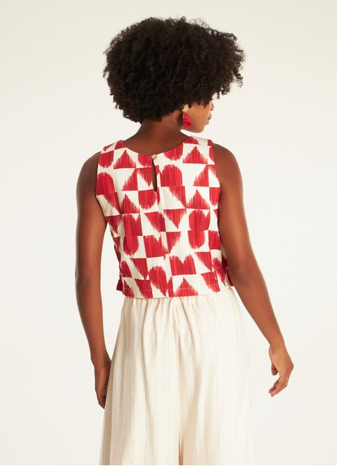 Blusa linho estampado coração partido