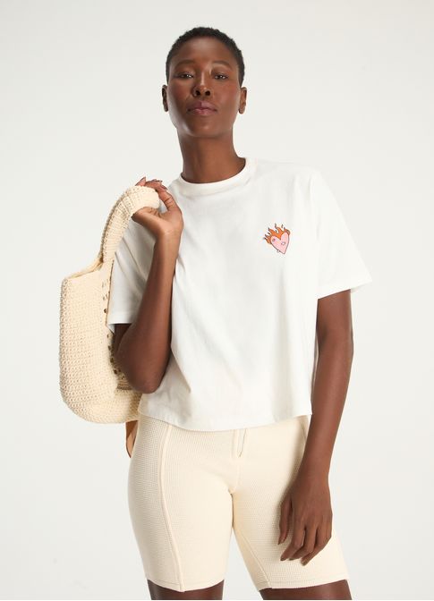 T-shirt box bordada coragem off white