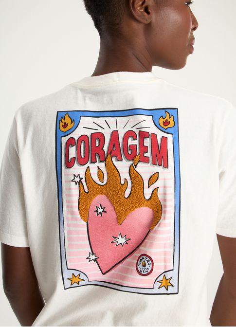 T-shirt box bordada coragem off white