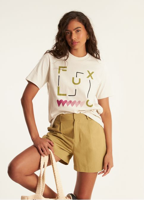 T-shirt classic bordada fluxo areia