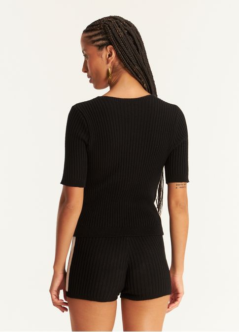 Blusa tricô canelada friso lab preto