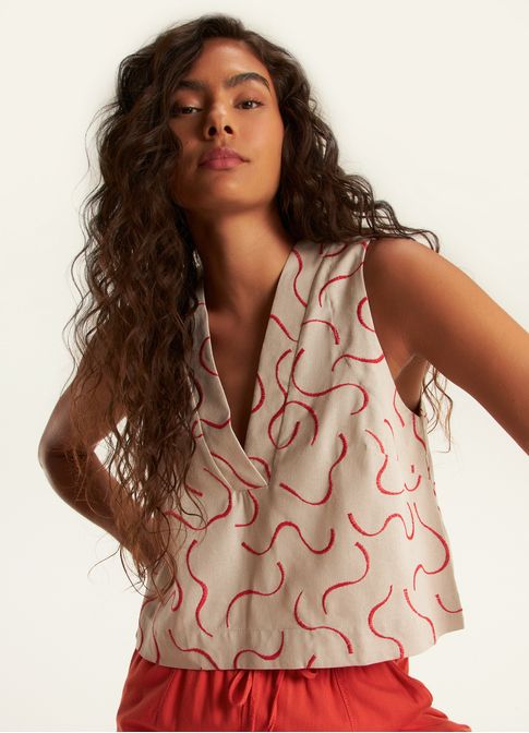 Regata shell linho bordado brisa