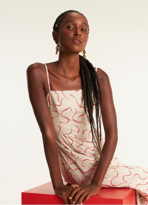 Vestido alça linho bordado brisa