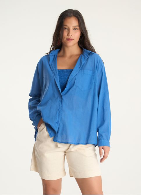 Camisa voil over com top lastex azul