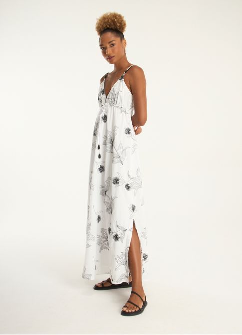 Vestido alça voil bordado floral line