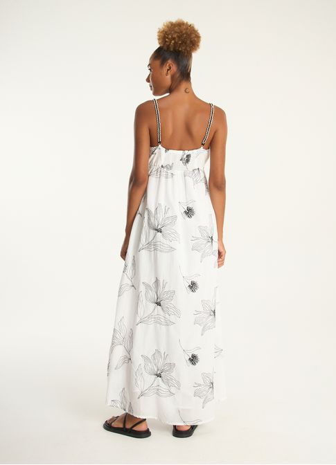 Vestido alça voil bordado floral line