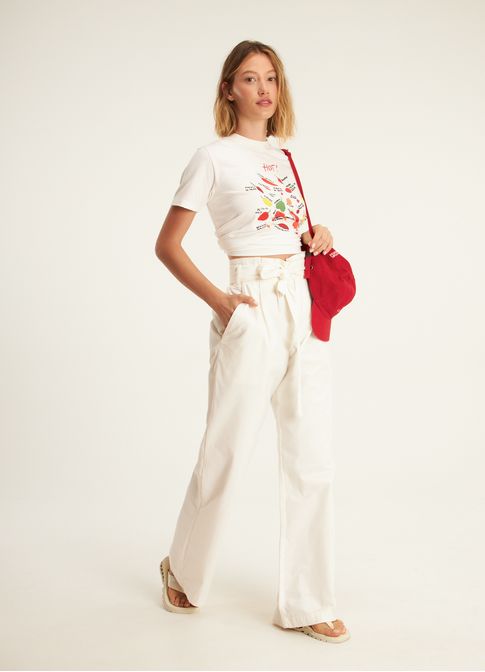 Calça sarja clochard pregas off white