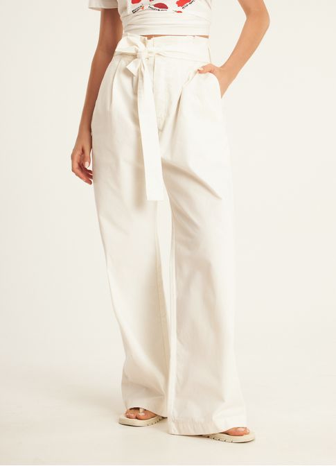 Calça sarja clochard pregas off white