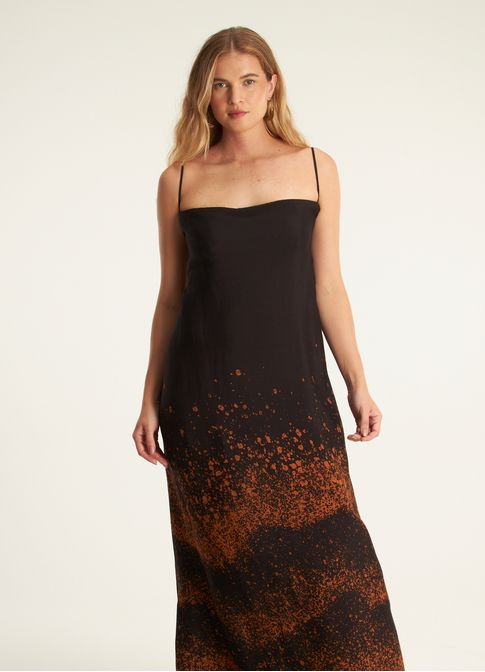 Vestido alcinha estampado vulcão