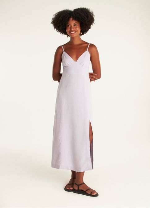 Vestido midi alcinha linho maré lilás