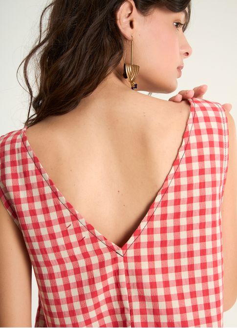 Regata shell padrão vichy amassadinho vermelho