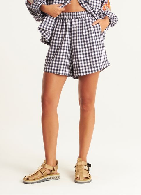 Short padrão vichy amassadinho azul marinho