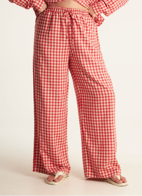 Calça padrão vichy amassadinho vermelho