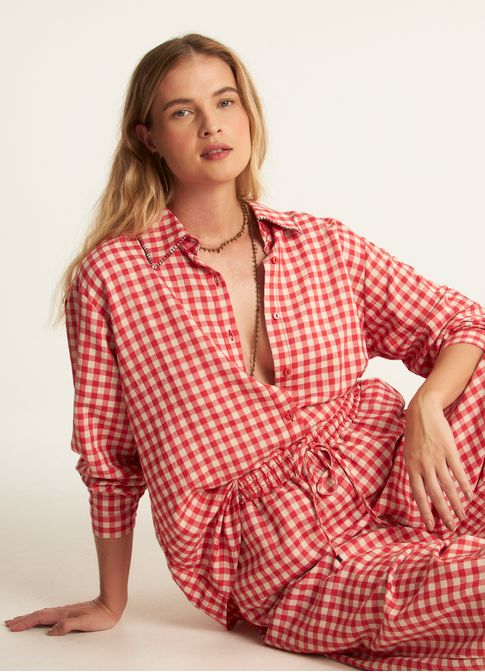 Camisa padrão vichy amassadinho vermelho