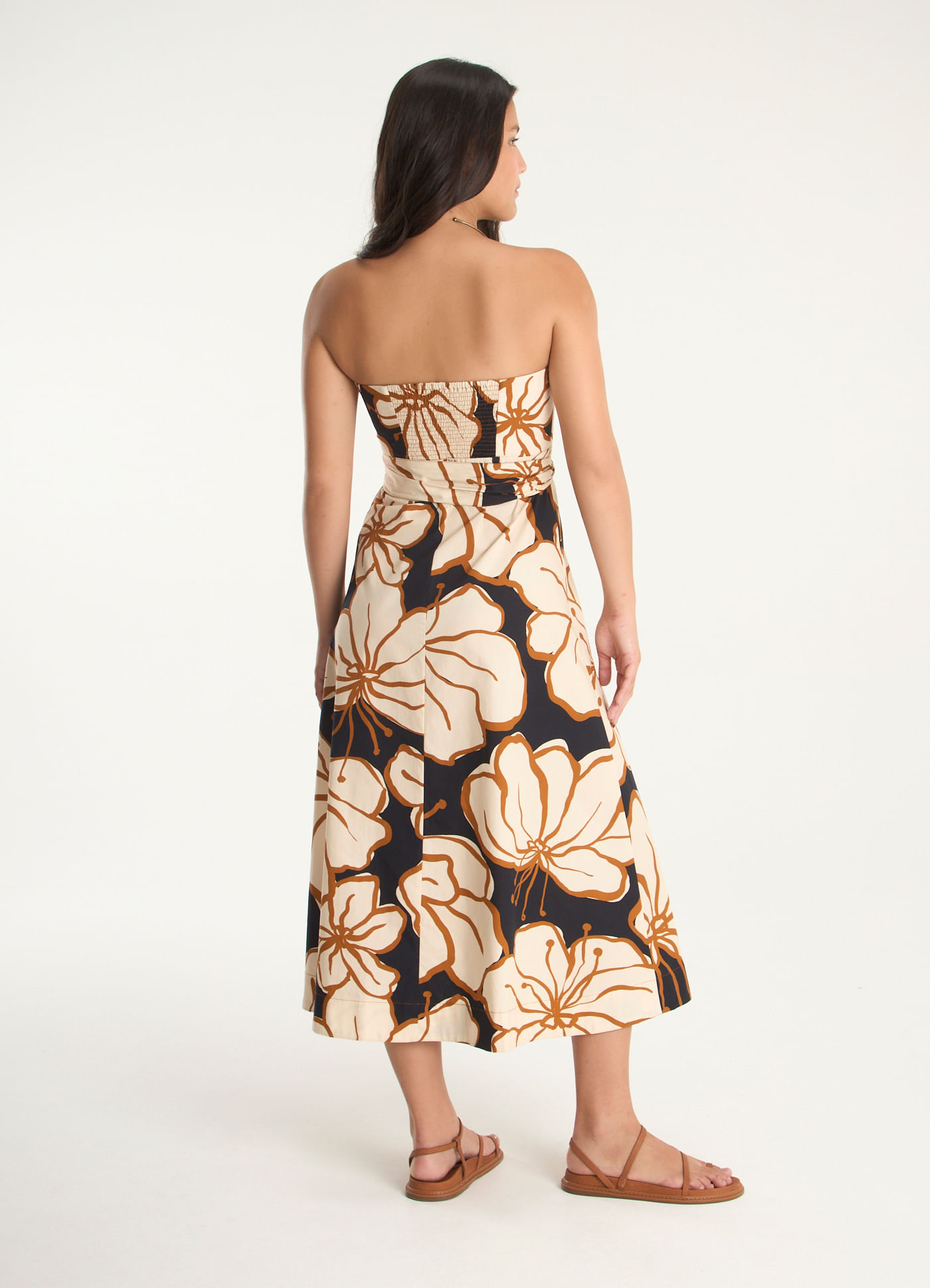 Vestido sem alça estampado espatódea