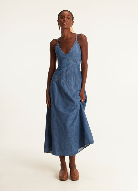 Vestido jeans recortes jeans