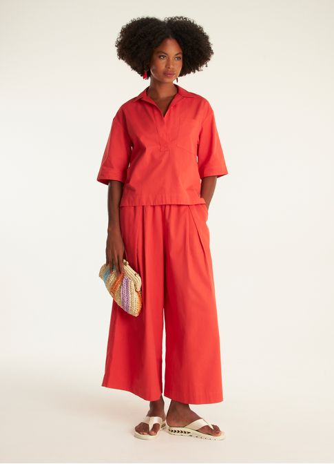 Calça ampla algodão leve amassadinho vermelho