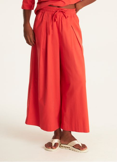 Calça ampla algodão leve amassadinho vermelho