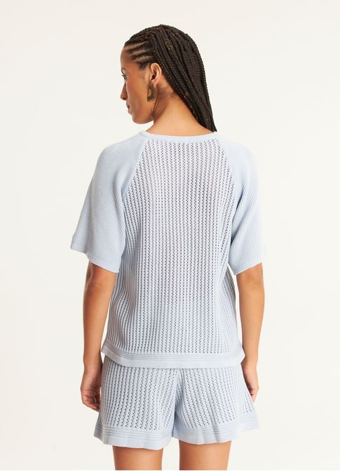 Blusa tricô textura azul claro