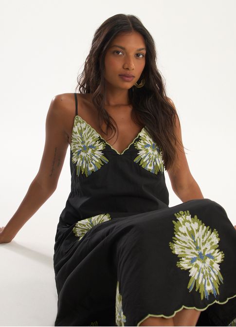 Vestido alça voil bordado vibração