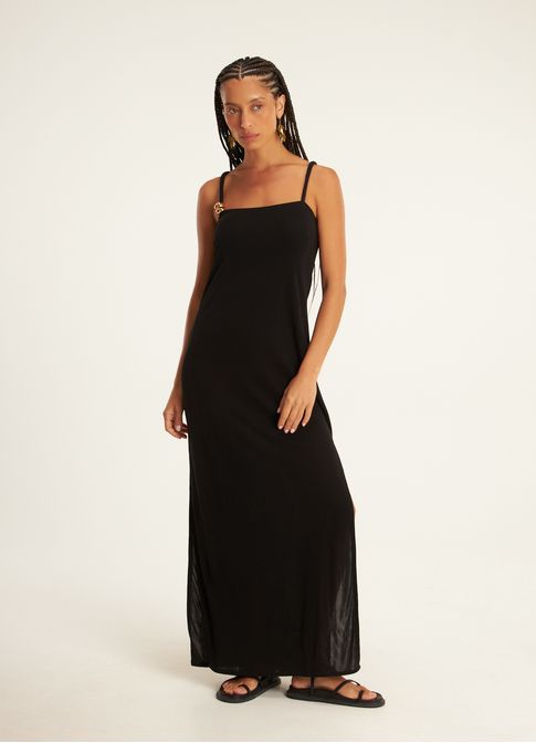 Vestido fenda jersey lab preto