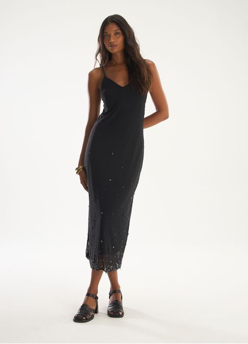 Vestido tule brilhos preto