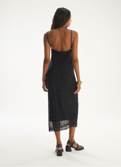 Vestido tule brilhos preto