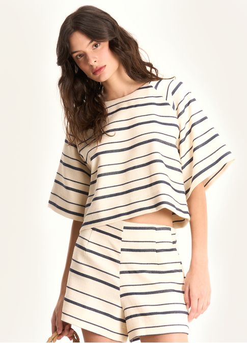 T-shirt padrão listra navy