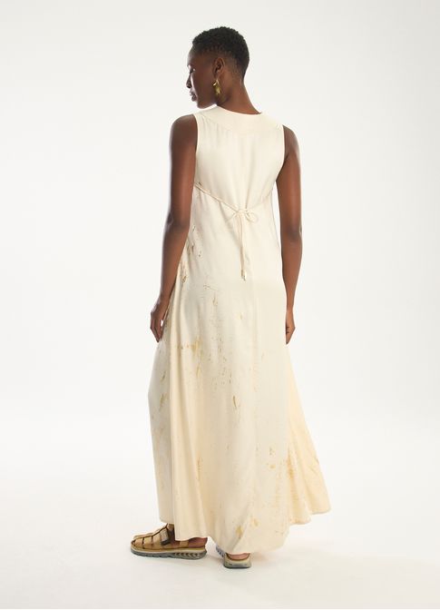 Vestido viscose acetinada glow foil areia