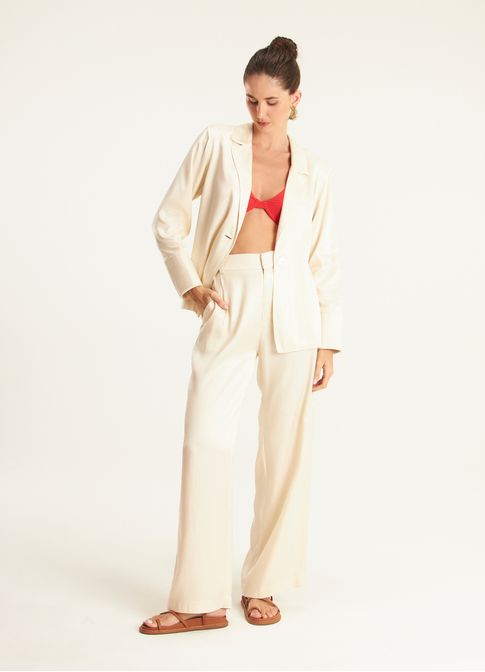 Calça alfaiataria viscose acetinada glow areia