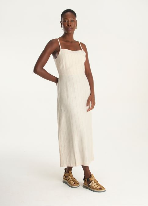 Vestido alça linho padrão listra pulsar