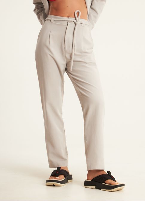 Calça pregas linho alfaiataria cinza