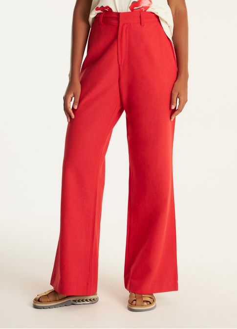 Calça pantalona linho alfaiataria vermelho