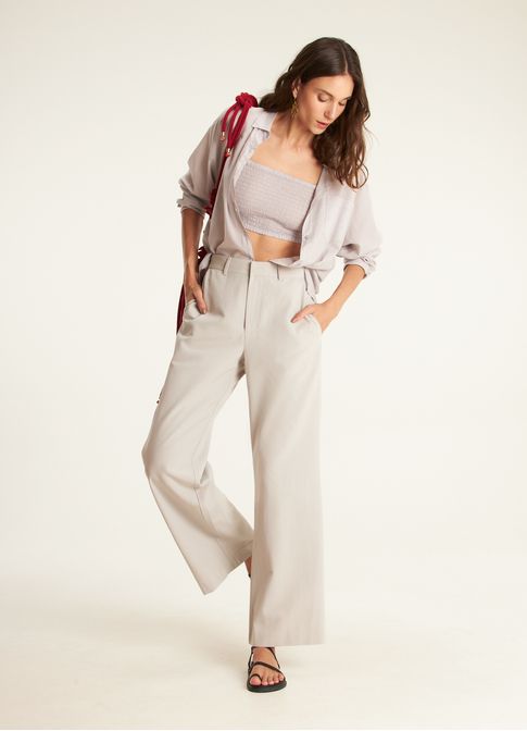 Calça pantalona linho alfaiataria cinza