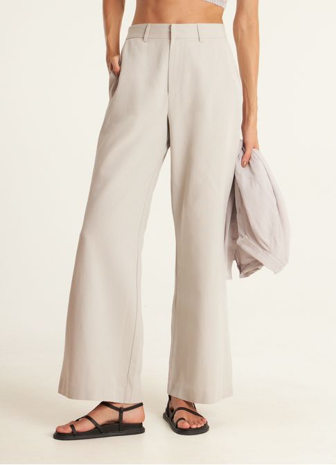 Calça pantalona linho alfaiataria cinza