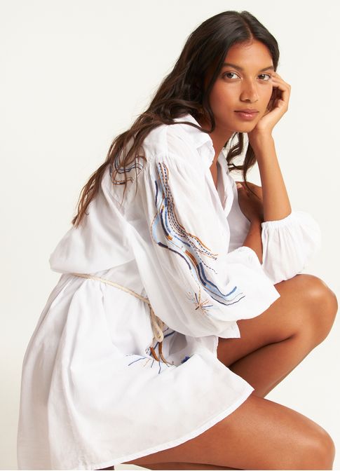 Vestido chemisier voil bordado caminhos