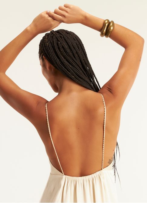 Vestido alça viscose acetinada glow areia