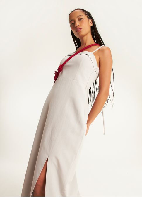 Vestido alça linho alfaiataria cinza