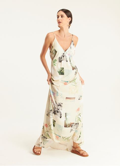 Vestido alça estampado álbum lab