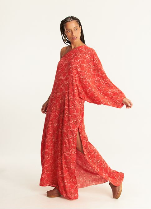 Vestido um ombro estampado chuvisco
