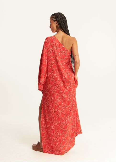 Vestido um ombro estampado chuvisco