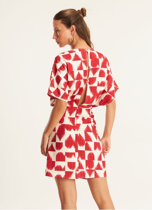 Vestido linho curto estampado coração partido