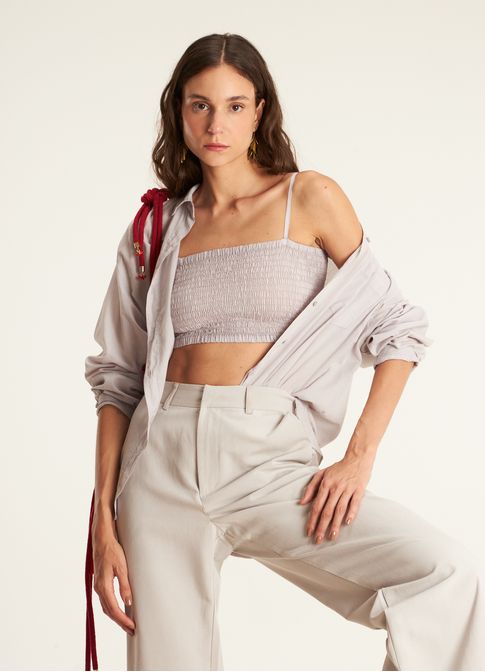 Camisa voil over com top lastex cinza