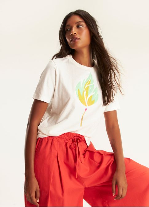 T-shirt classic bordada vivaz off white