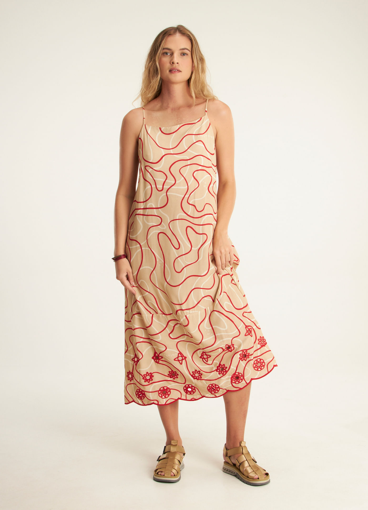 Vestido alcinha estampado ondular