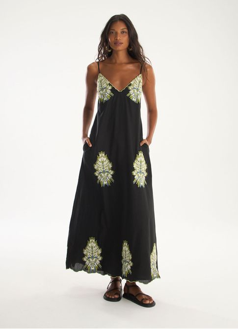 Vestido alça voil bordado vibração
