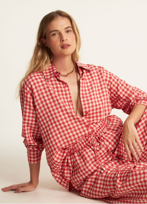 Camisa padrão vichy amassadinho vermelho