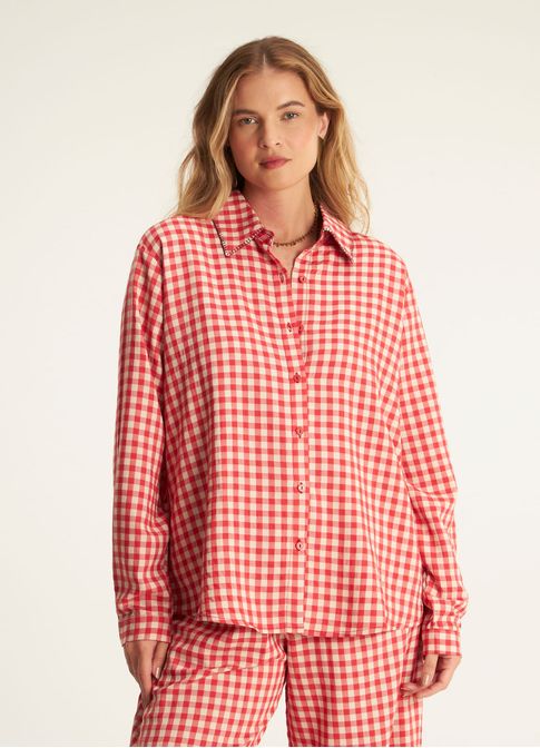 Camisa padrão vichy amassadinho vermelho